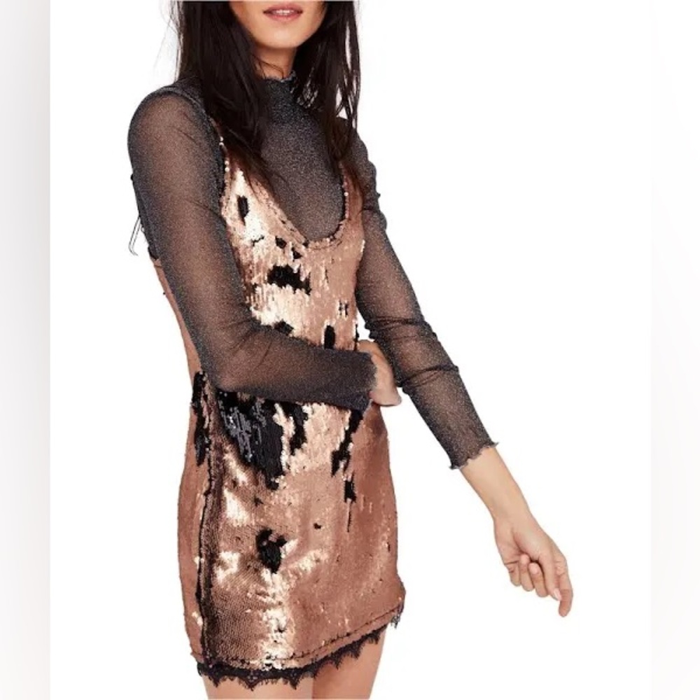 Intimately Free People Seeing Double Sequin Slip Mini Dress Black Size Small